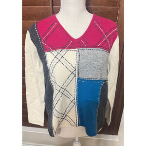 Vintage 90s Pure & Simple Women Lambs Wool Sweater Patchwork colorblock sz M